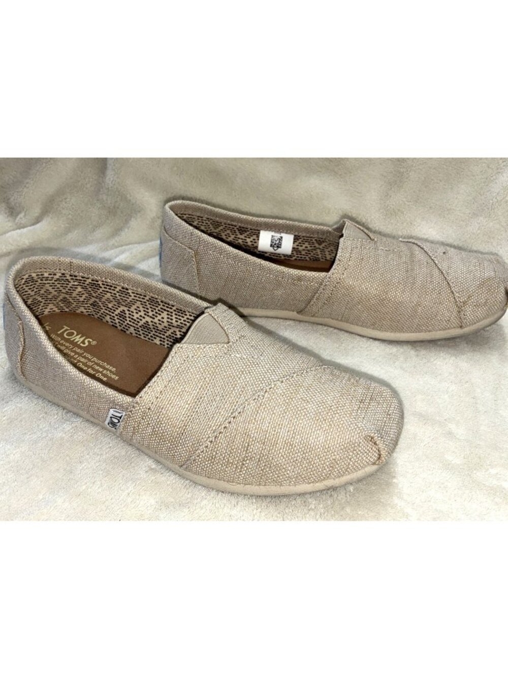 Toms BEIGE SHIMMER Shoes Classic Slip-On Casual Comfort Women Sz 6 #yeb
